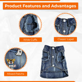 PERRINA Dog Jean Jacket - Cute Dog Outfits for Small & Medium Pets - Light & Breathable Denim Vest - Stylish Denim Cat Jacket Unique Designs - Easy to Wear & Take Off-Cool Puppy Clothes (XX-Large)
