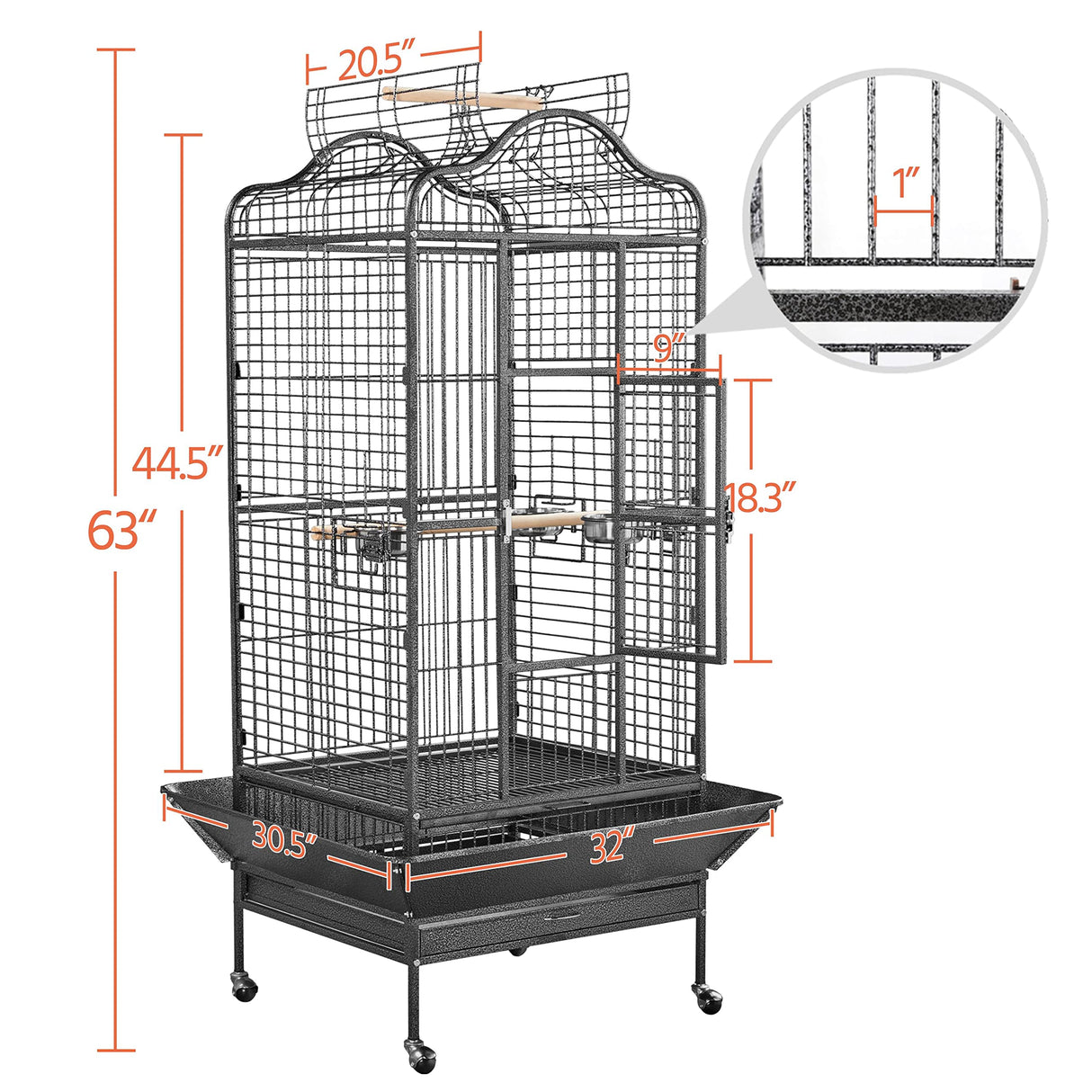 Yaheetech Extra Large Bird Cage 63'' Open Play Top Bird Cage for African Grey Parrots/Amazon Parrot/Caiques/Macaw with 360° Wheels