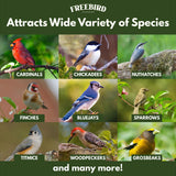 Wild Bird Seed for Outside Feeders by Freebird - Premium Songbird Blend with Sunflower, Safflower, Peanut Pieces, Red Millet and White Millet for Cardinals, Finches, and Colorful Wild Birds - 5lb Bag