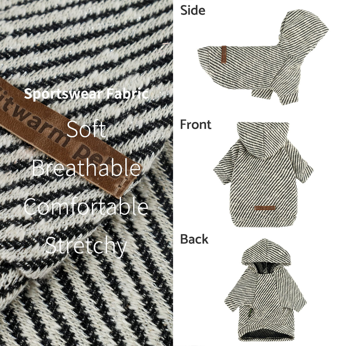 Fitwarm Sliver Striped Dog Hoodie, Doggy Winter Clothes for Small Dogs Boy Girl, Dog Sweatshirt with Hood, Lightweight Pet Hoodie, Silver, Black, XXL