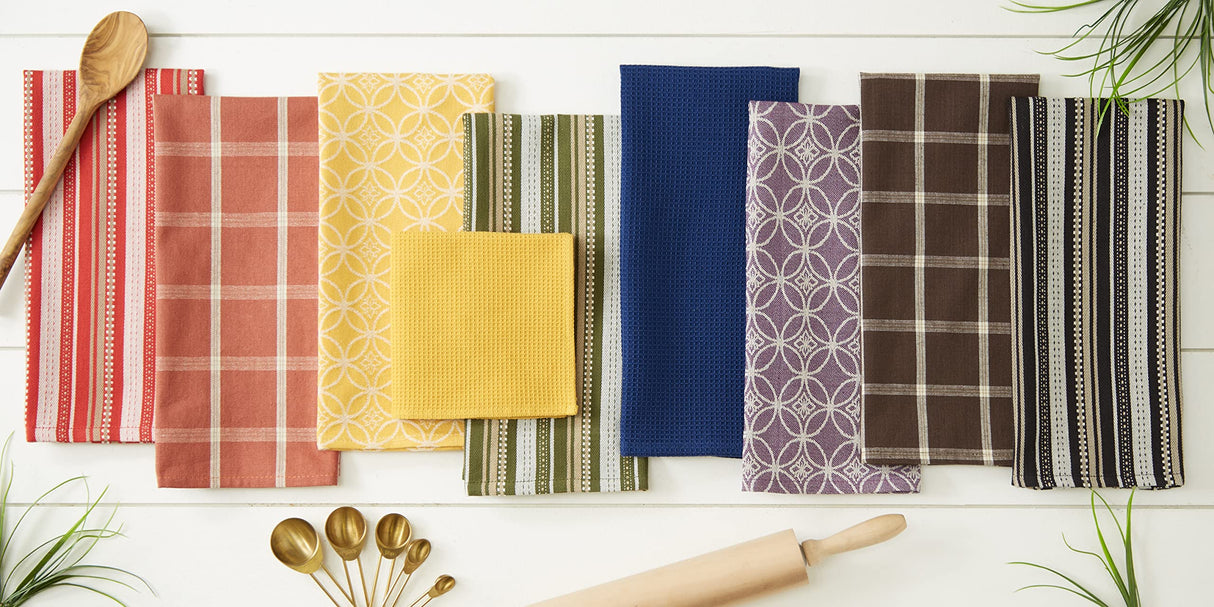 Assorted Woven Kitchen Set, Dishtowel, 18x28, Dishcloth, 13x13, Eggplant, 5 Piece
