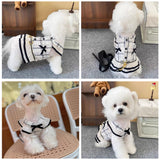 Elegant Dog Plaid Harness with 5FT Leash Set Bowknot Sleeveless Vest Cute Tweed Puppy Dress Outfits Pet Yorkie Birthday Wedding Clothes (Black & White, Small)