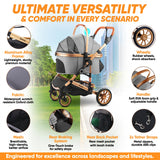 Evertail Dog Stroller for Small Dogs & Cats – 3-in-1 Pet Stroller with Detachable Carrier & Car Seat, Foldable Cat Stroller for 2 Cats or Medium Dogs up to 55 lbs, Rubber Wheels & Shock Absorbers