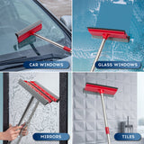 Window Squeegee, 2-in-1 Window Cleaner with 55" Extension Poles, Window Washing Kit, Glass Door Cleaner, Multi-Use Car Windshield Cleaning Tool with Long Handle for High Outdoor Windows
