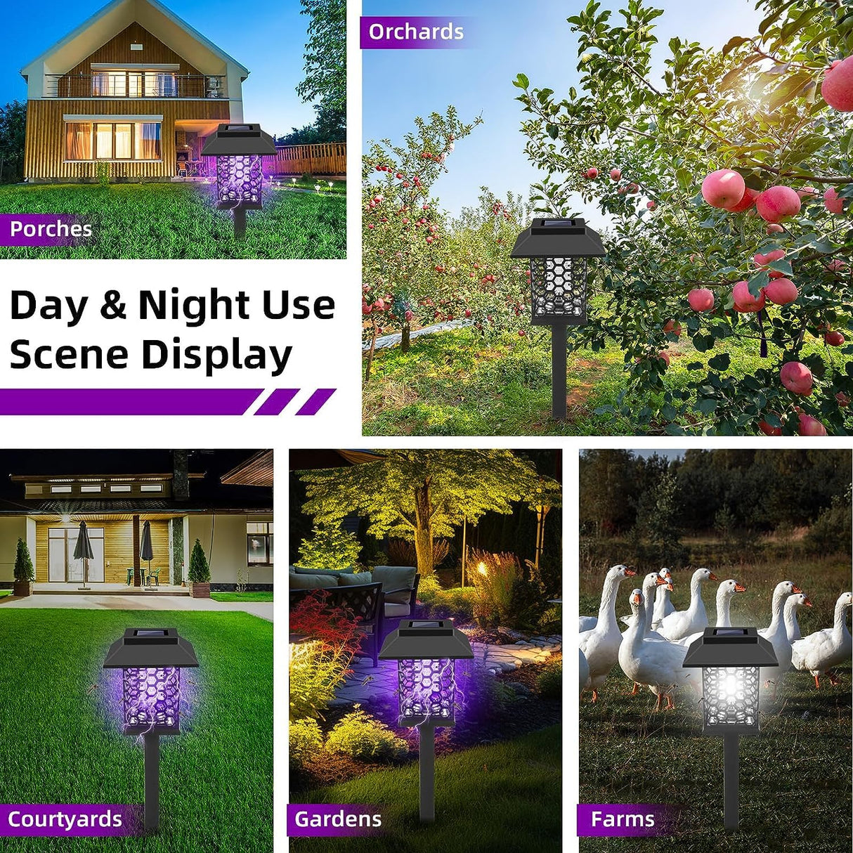 Jahy2Tech 2 Pack Solar Bug Zapper Outdoor Waterproof Solar Mosquito Zapper Killer Lamp Fly Zapper Repellent Lighting Stake Landscape Fixture for Garden Patio Pathway Backyard Camping