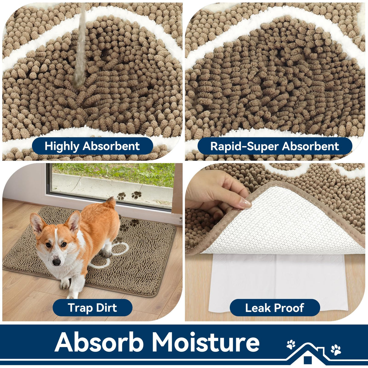 Bcoimo Super Absorbent Dog Door Mat, 36"*24" Anti Slip Mat for Muddy Paws, Pet Rugs for Dirty Paws Washable That Absorbs Moisture and Dirt, for Dog Cage and Pet Resting Carpet