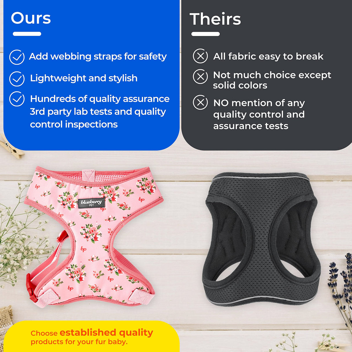 Blueberry Pet Soft & Comfy Made Well Elegant Floral No Pull Mesh Dog Harness Vest in Sleek Black, Chest Girth 17.5"-21", Small, Adjustable Harnesses for Dogs