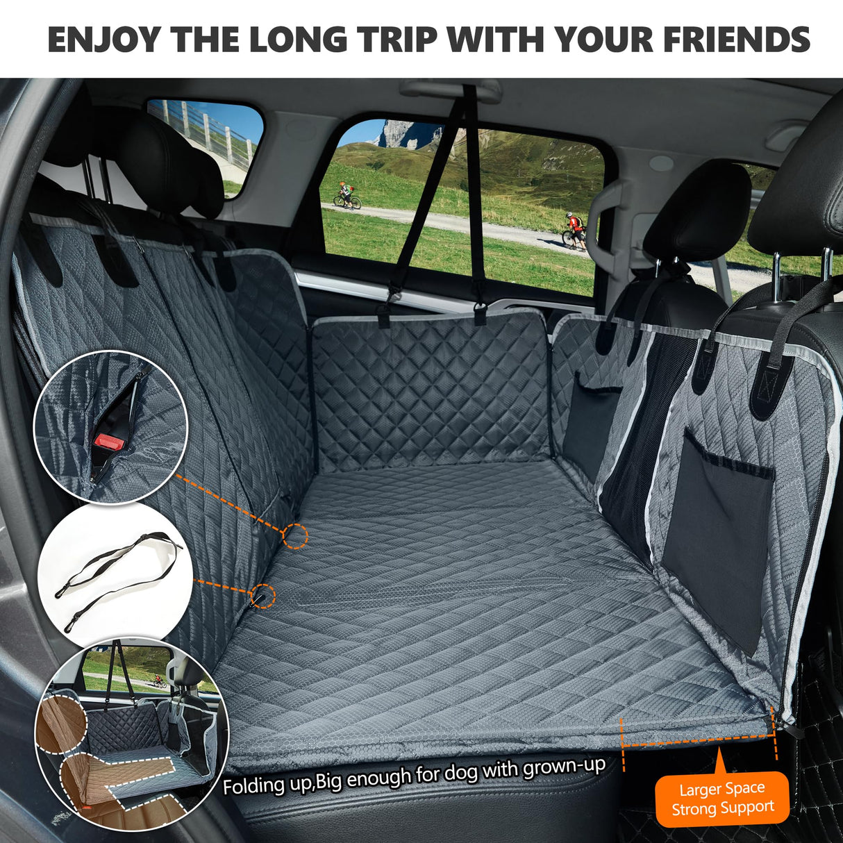 ANOSOSPECIAL Back Seat Extender for Dog,Waterproof Hard Bottom Dog Car Seat Cover for Back Seat Protector,Foldable Camping Pet Hammock Bed,Easy Clean Travelling Accessories Car SUV Truck (Gray)