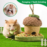 Rodizoo 2 Pack Guinea Pig Chew Toys Natural Rabbit Chew Toys Hamster Molar Teeth Toys, Made with Natural Timothy Grass & Vegetables, Mushroom & Tree Shaped Habitat Decoration, Small Animal Toys