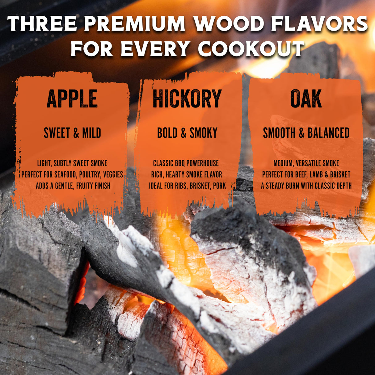 Fire & Flavor Premium All Natural Wood Chunk Bundle for Smokers - Wood Chunks for Smoking - Smoker Wood Chunks - Smoker Accessories Gifts for Men and Women - Oak, Apple, Hickory