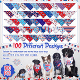Chunful 100 Pcs 4th of July Dog Bandana Bulk Patriotic Dog Bandana American Flag Scarf Triangle Bibs Washable Puppy Kerchief Adjustable Grooming Supplies for Small Medium Large Dog Cat Accessory