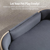 Trygoal Small Dog Sofa Bed with 2.4" Soft Foam, Removable Washable Cover, Elevated Dog Bed Pet Sofa with Solid Wood Legs & Bent Wood Back for Little Breeds, Dark Grey Velvet