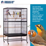 Prevue Pet Products Steel Bird Flight Cage with Wheels - Large Birdcage for Parakeets, Canaries, Finches, Cockatiels, Lovebirds, & Green Cheek, Metal Standing Birdcage - Black, Large
