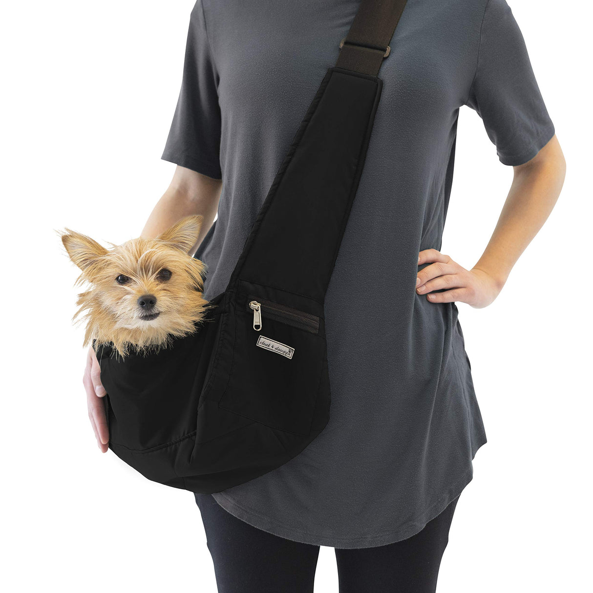 Cloak & Dawggie Dog Sling Carrier Tiny XXS Extra Extra Small Dogs, Puppy Toy Teacup Wearable Adjustable Pet Cross Body Shoulder Bag Waterproof Nylon Travel My Canine Kids (8722) (3-7 lbs, Black)