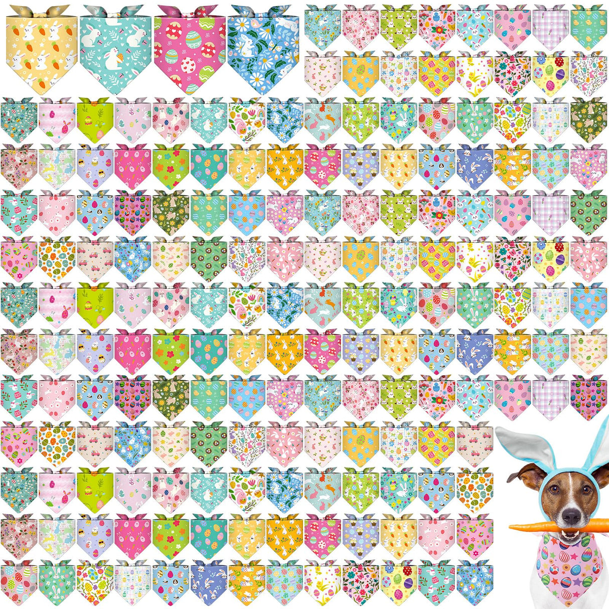 Chicingyou 180 Pack Easter Dog Bandana Bulk, Easter Bandanas for Dog, Washable Adjustable Pet Triangle Scarf Bib Holiday Costumes for Small Medium Large Puppy Holiday Accessories Party Gifts