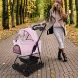 Vilobos 2 in 1 Pet Stroller, Detachable Dog Stroller, Portable Pet Cart w/ 4 Wheels, Cup Holder for Small Dog/Cat, Foldable Waterproof Jogging Travel Carrier Cart, Pink