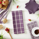 Assorted Woven Kitchen Set, Dishtowel, 18x28, Dishcloth, 13x13, Eggplant, 5 Piece