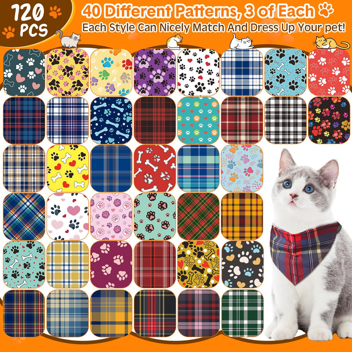 Bulyoou 120 Packs Dog Bandanas Bulk Summer Pet Bandanas for Dogs Hawaiian Pet Scarf Bibs Adjustable Washable Kerchief for Large Medieum Small Pet Costume Accessories(Rustic Style)