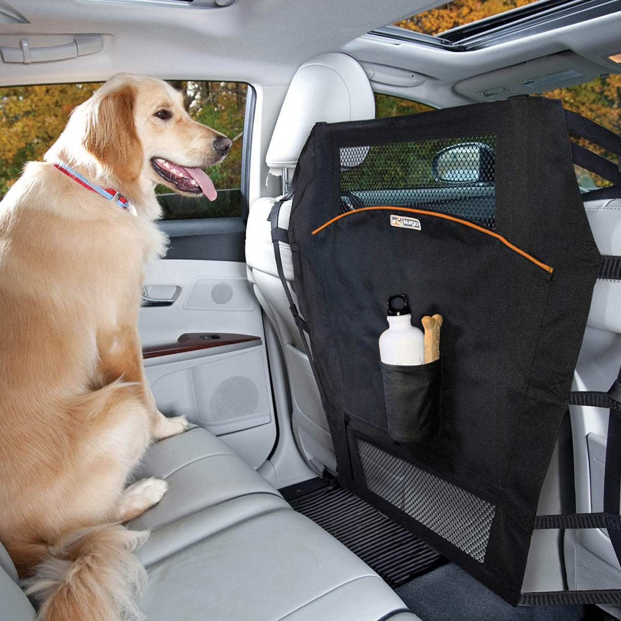 Kurgo Backseat Barrier for Dogs - Prevents Distracted Driving - Mesh Top for Visibility - Fits Cars with Fixed or Removable Headrests - Low Profile Design - Easy to Install & Remove