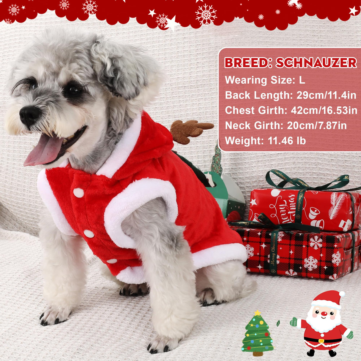 Dog Christmas Costume Funny Dog Christmas Outfit Cute Santa Hoodie for Small Medium Dogs with Reindeer Antler Hood for Cats Dogs Puppy Pets Holiday