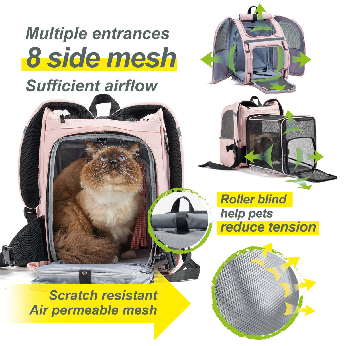 Wildgogo Expandable Pet Carrier, Airline-Approved Foldable and Detachable Backpack, Fits 13lbs Cat&11lbs Small Puppy Dog, for Car Travel,Camping and Emergency Transportation and Shelter (Pink)