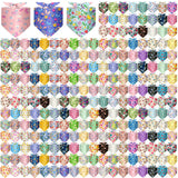 Geyoga 240 Pcs Spring Dog Bandanas Bulk St Patricks Pet Bandanas Adjustable Easter Triangle Dog Grooming Scarf Bibs Kerchief for Small Medium Large Cats Pet Costume(Floral)