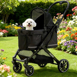 Dog Stroller with Waterproof Rain Cover, Heavy-Duty All-Terrain 4-Wheel Pet Stroller with Adjustable Sunshade Canopy, Foldable Travel Dog Strollers for Small/Medium Dogs Up to 121 lbs