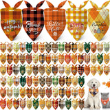 Sweetude 100 Pcs Fall Dog Bandanas Bulk Plaid Bandanas for Dog Autumn Thanksgiving Pet Scarf Bibs Adjustable Triangle Kerchief Grooming Supplies Pet Costume for Small Medium Large