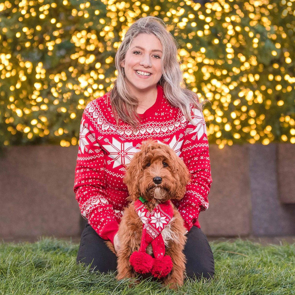 Blueberry Pet Christmas Fair Isle Dog Scarf in True Red, Large
