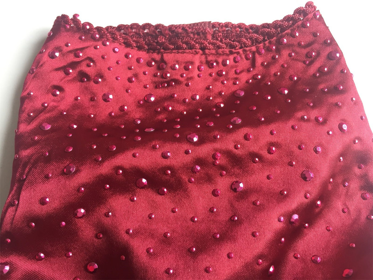 Vedem Pet Small Dog Princess Rhinestone Satin T-Shirt Dress Wedding Tutu Voile Dress (L, Burgundy)