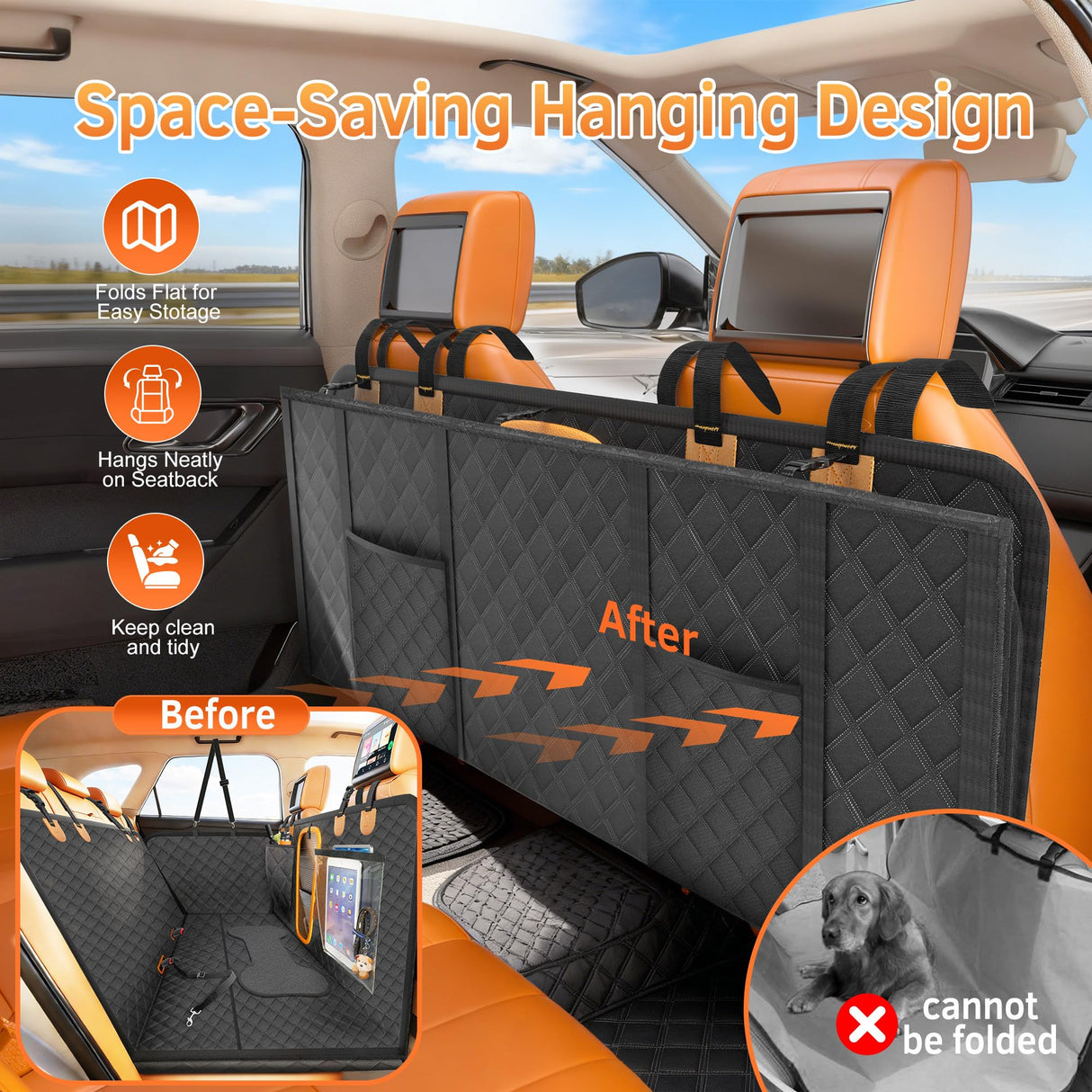 Guanyanmei Dog Bone PU Leather Rear Extender, 280LBS Waterproof Pet Hammock, Foldable Dog Car Seat Cover for SUV Sedan