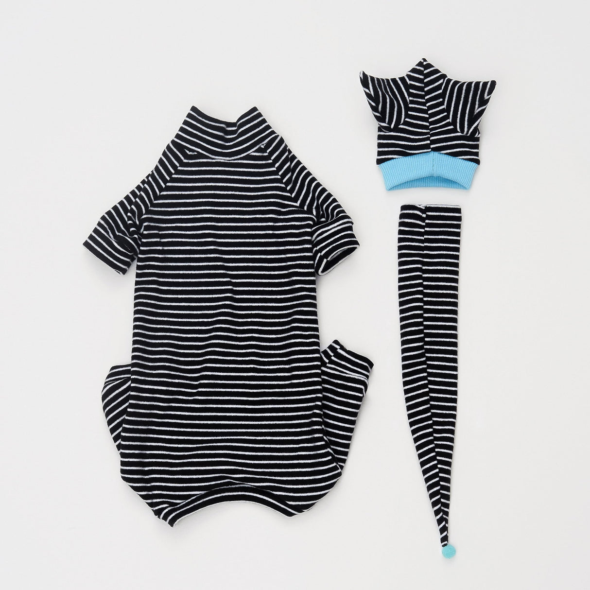 SNIXfever Sphynx Cat Clothes Black Stripe Breathable Shirts Suit, Pet Hat and Shirt Set (X-Large)