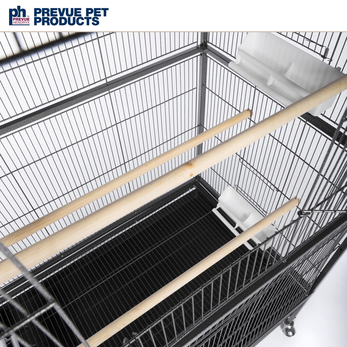 Prevue Pet Products Steel Bird Flight Cage with Wheels - Large Birdcage for Parakeets, Canaries, Finches, Cockatiels, Lovebirds, & Green Cheek, Metal Standing Birdcage - Black, Large