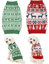 2PCS Dog Christmas Sweater, Soft Warm Pet Clothes Coat for Small Medium Large Dogs and Cats Boy Girl, Fall Cozy Holiday Turtleneck Knitting Collar Pullover Pup Outfit Costume for Thanksgiving New Year