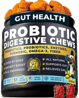 Pup Choice Chewable Dog Probiotics – All-in-One PhD-Endorsed Digestive Enzymes, Prebiotics, Turmeric, Omega-3 & Fiber – Gut, Diarrhea, Itchy Skin & Ear Support – All Ages, Made in USA, 140 Beef Chews