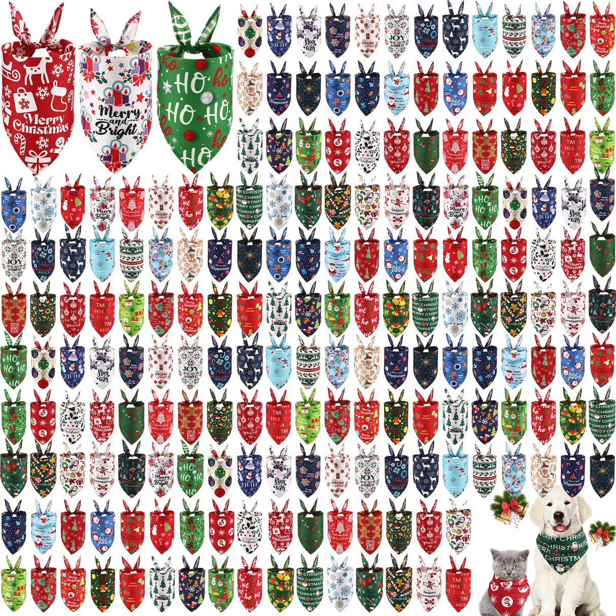 Kacctyen 200 Pcs Christmas Dog Bandana Bulk for Groomers Winter Holiday Triangle Bandanas with Christmas Patterns Soft and Adjustable Kerchief Scarf for Small Medium Large Dogs Cats Pets Grooming