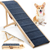 Dog Ramp for Bed, L63 W17 Foldable Pet Ramp for Small Large Dogs Cats, Dog Ramps for High Beds Car, High Traction with Platform 6 Adjustable Heights 24" to 30" Up to 220LBS, Wood (Wood, 63"X 17")