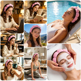Spa Headband for Washing Face, Skincare Headband Wristband Set for Facial Mask Skin Care, Makeup Remover Towel Cloth Small Spray Bottle with Travel Makeup Bag Gifts for Women - Pink