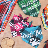 50 Pcs Plaid Dog Bandanas Bulk Cute Dog Scarf Bibs Puppy Pet Bandanas with Captions Adjustable Cat Outfit Washable Triangle Scarf Kerchief for Small to Medium Girl Boy pet(Cute)