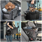 Center Console Dog Car Seat for Small Dogs,Washable Foldable Console Booster Seat for Puppy Car Seat with Safe Protection Hooks Adjustable Straps and Storage Pocket Pet