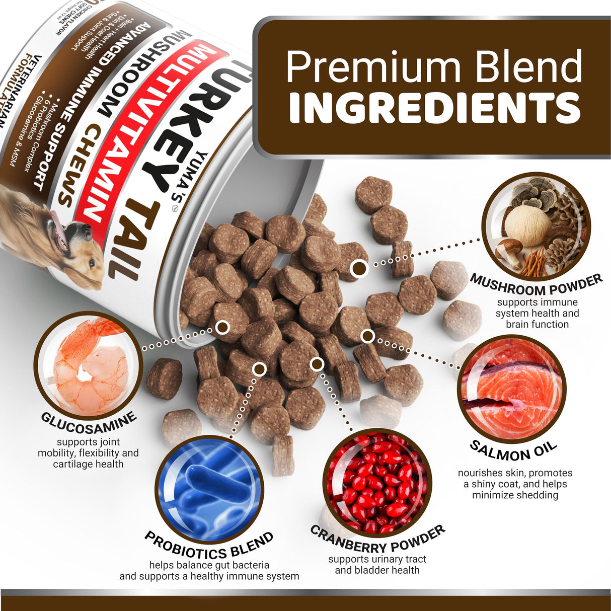 Turkey Tail Mushroom for Dogs - 170 Count - Mushroom Chews for Dogs Lipoma Lumps and Bumps - Immune Health, Digestive, Skin, Energy, Joint Vitamin Support Guard Buddy - Multivitamin Supplement
