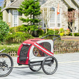 Aosom 2-in-1 Pet Bike Trailer for Small Medium Dogs, Road-Visibility Dog Stroller Bicycle Carrier, Weather-Strong Bike Wagon Trailer Sidecar Attachment, Red