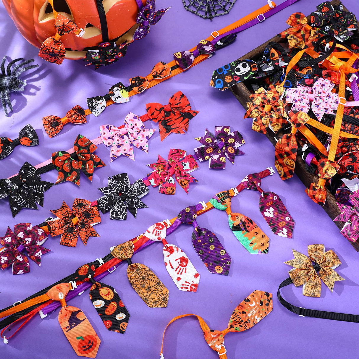 Talltalk 360 Pcs Valentines Day Dog Bow Ties Collars Set Adjustable St Patricks Day Dogs Neckties Grooming Supplies for Small Medium Large Easter Christmas Pet Cat Decoration(Pumpkin)