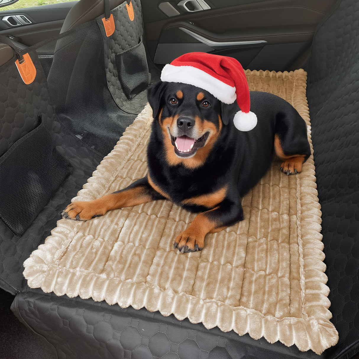 WTHAVEN Dog Car Seat Cover for Back Seat, Dog Bed for Car, Fit for Backseat Extenders, Car Seat Protector, Nonslip Soft Durable for Cars Trucks and SUVs (Light Brown, 24.8"*54")