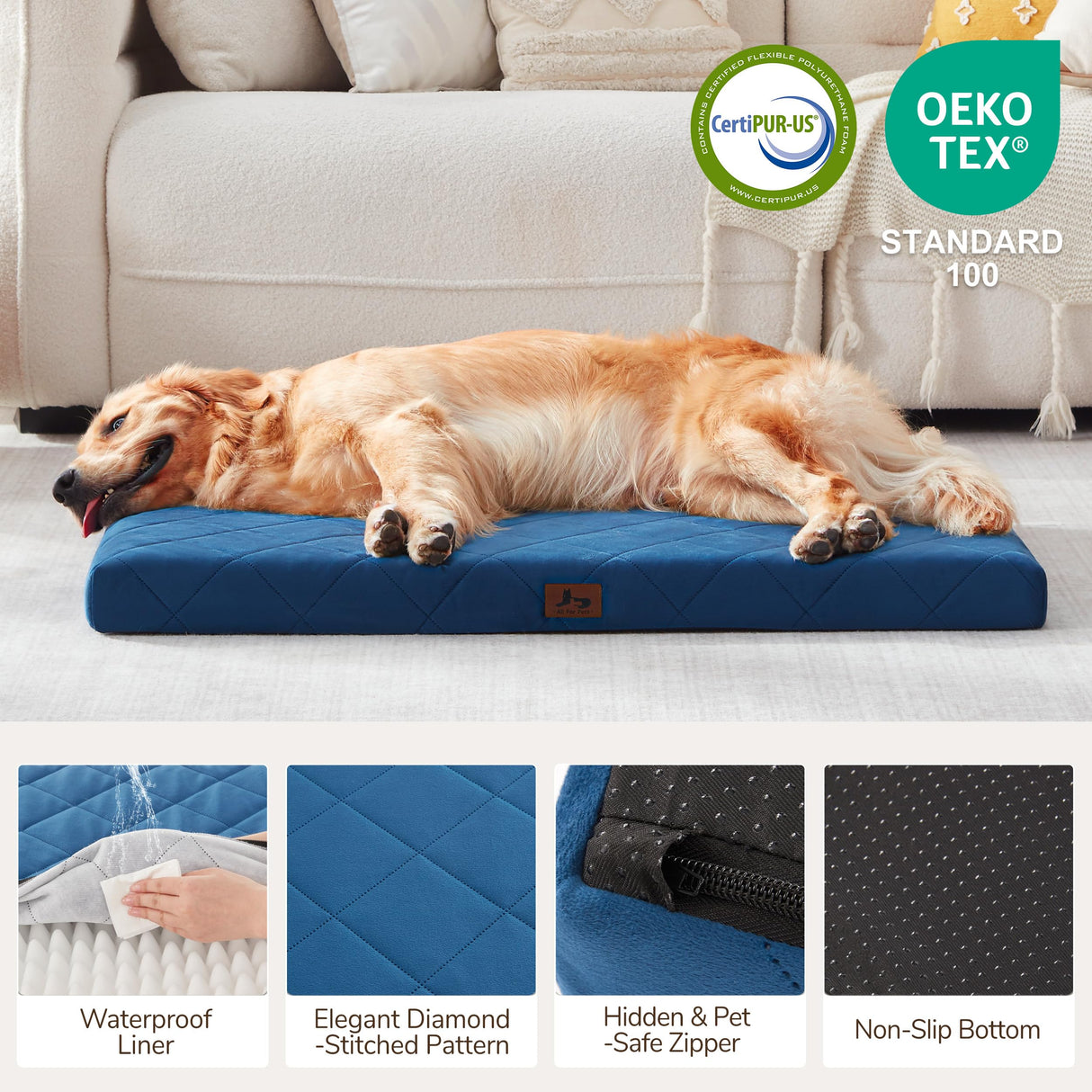 Warmrest Orthopedic Dog Beds for Large Medium Dogs, Washable Pet Bed Mat with Removable Cover, Waterproof Egg Crate Foam Puppy Bed Anti Slip, 36" x 27"