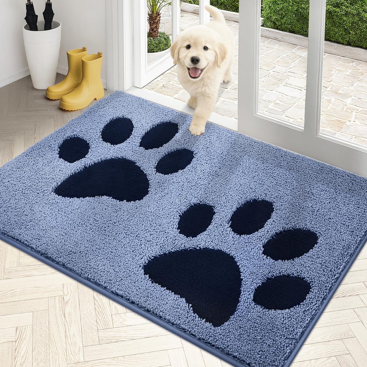 PURRUGS Dirt Trapping Door mat 32" x 47", Non-Skid/Slip Machine Washable Microfiber Entryway Rug, Dog Door Mat, Super Absorbent Welcome Mat for Muddy Wet Shoes and Paws, Light Blue
