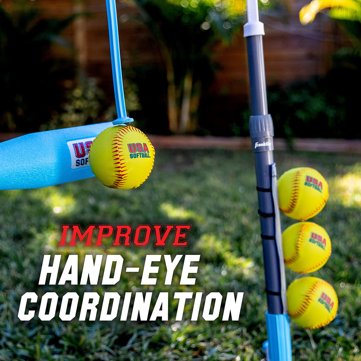Franklin Sports Kids Teeball and Softball Batting Tee - USA Softball 2-in-1 Grow-with-Me Tee - Adjustable Youth Hitting Tee - Perfect for Teeball and Softball Training, Blue/Grey