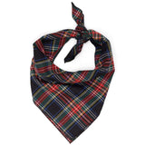 THE WORTHY DOG Classic Tie-On Dog Bandana – Soft Cotton Flannel Square Pet Bandana, Stewart Pattern, Black Multicolored, Small