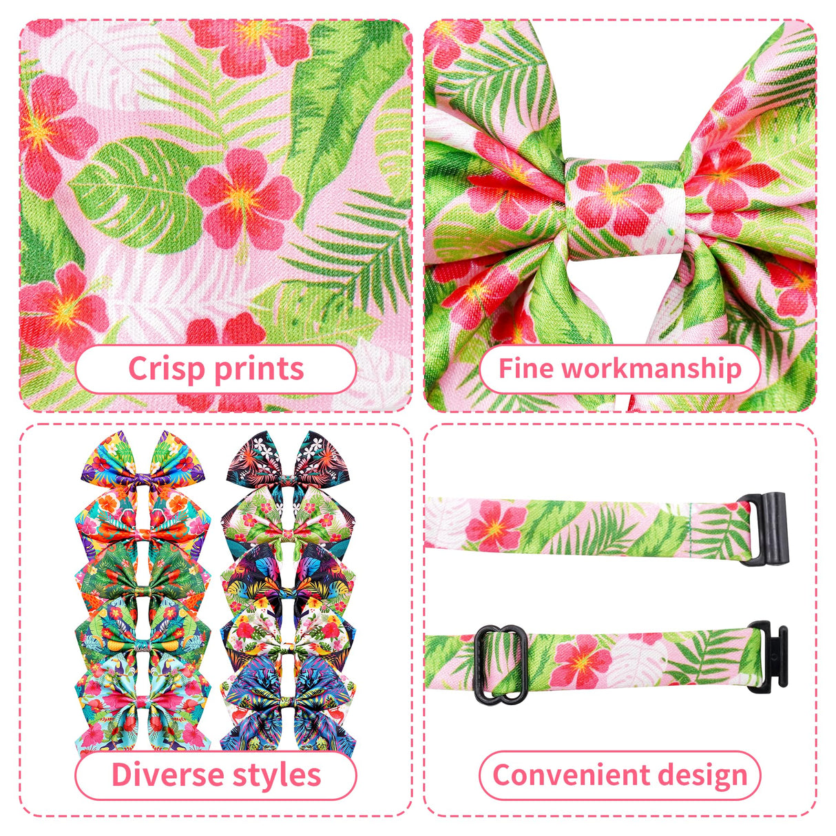 PET SHOW 10 Pack Hawaiian Dog Collar Bow Ties Bulk Adjustable Bowties for Medium Large Dogs Boy Girl Alpaca XL Summer Bowknot Neck Attachments Holiday Party Costume Pet Grooming Accessories