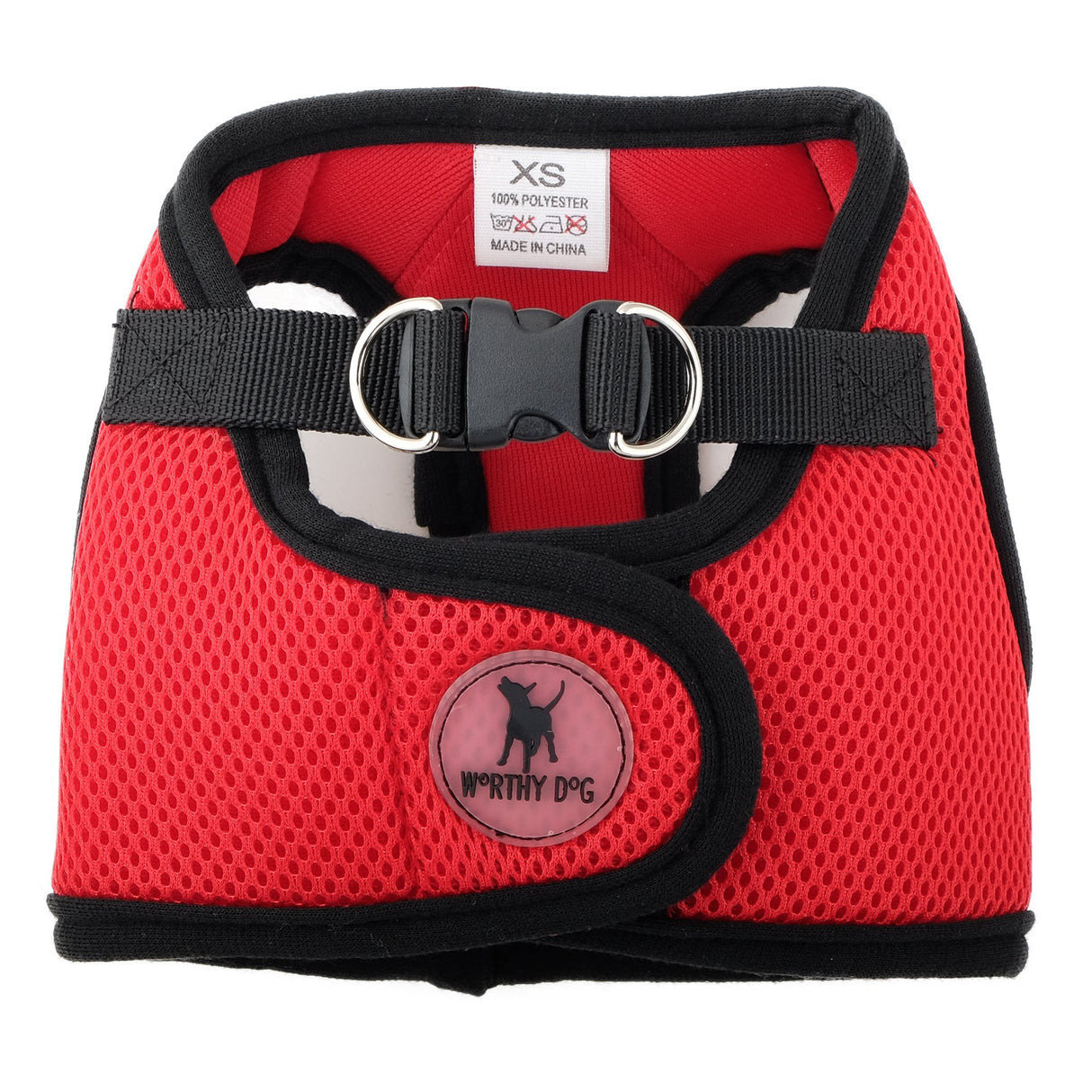 THE WORTHY DOG Step-in Dog Harness for Small Dogs, Comfortable Mesh, Reflective, Strong Hook and Loop Closure, Quick Release Buckle, Red, XX-Small